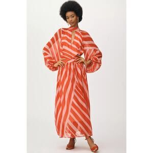 Anthropologie MAEVE Mock-Neck Bishop-Sleeve Maxi Dress Pink Pattern 12 NWT $198